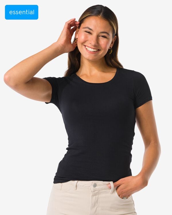 dames T-shirt slim fit o-hals zwart zwart - 36301340BLACK - HEMA