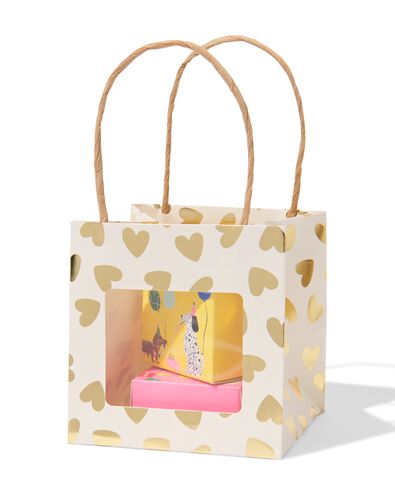 cadeautasje met venster 10x11x11cm wit hartjes goud - 61100426 - HEMA