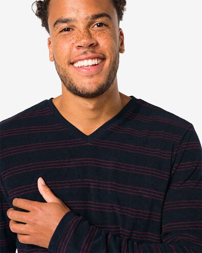 heren pyjama terry strepen donkerblauw - 23601140DARKBLUE - HEMA