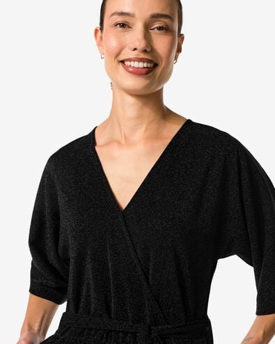 damesjumpsuit Esther met overslag glitter zwart - 36206130BLACK - HEMA