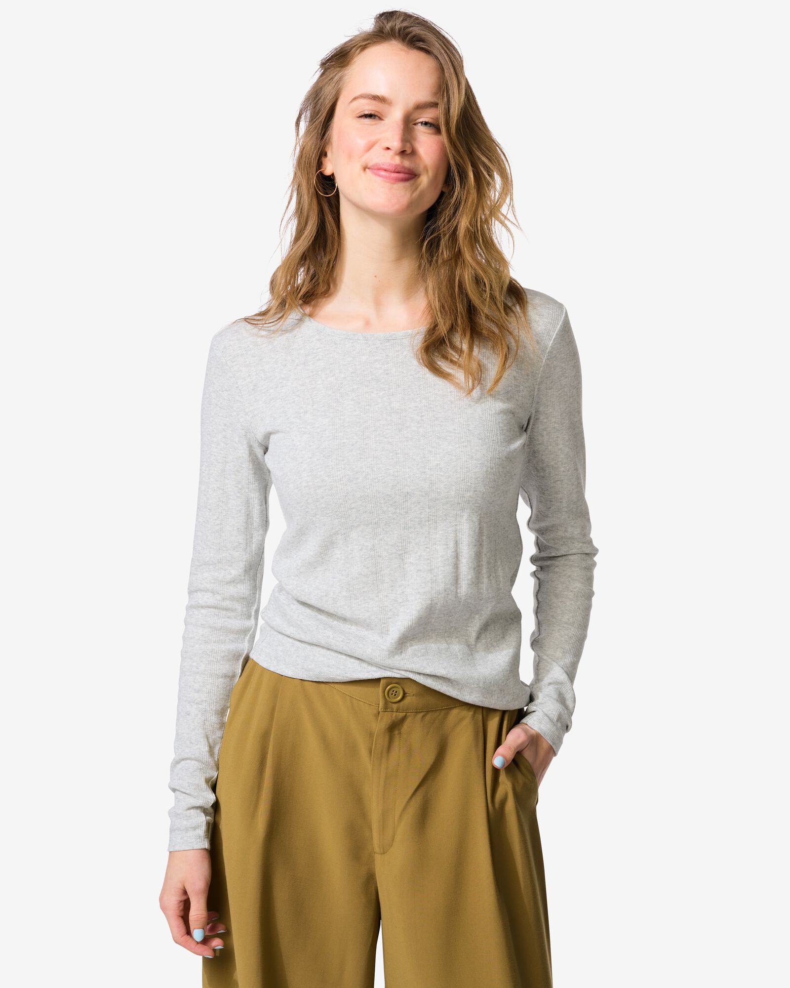 dames T-shirt Colette ajour  lichtgrijs lichtgrijs - 36207550LIGHTGREY - HEMA