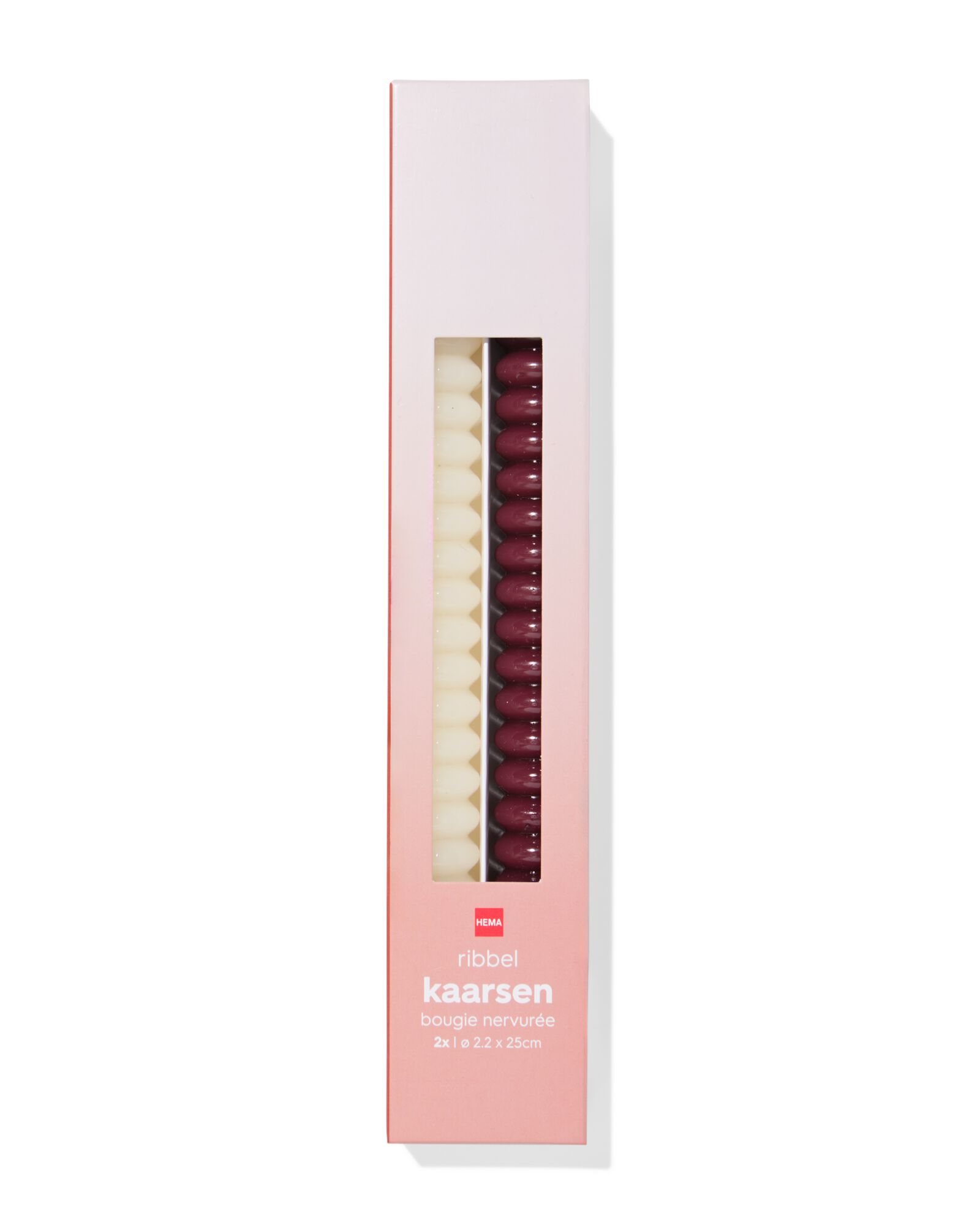 bougies longues ⌀2,2x25cm nervur&eacute;es rouge fonc&eacute; - 2 pi&egrave;ces - 13506129 - HEMA
