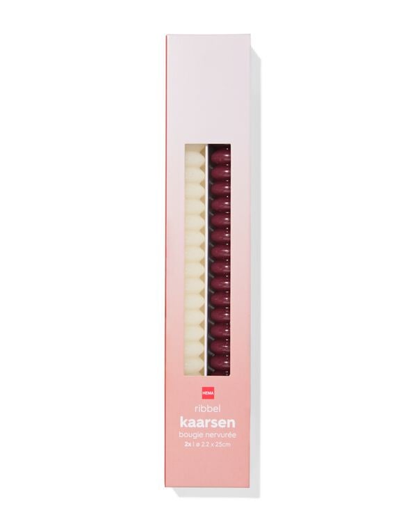 bougies longues ⌀2,2x25cm nervur&eacute;es rouge fonc&eacute; - 2 pi&egrave;ces - 13506129 - HEMA