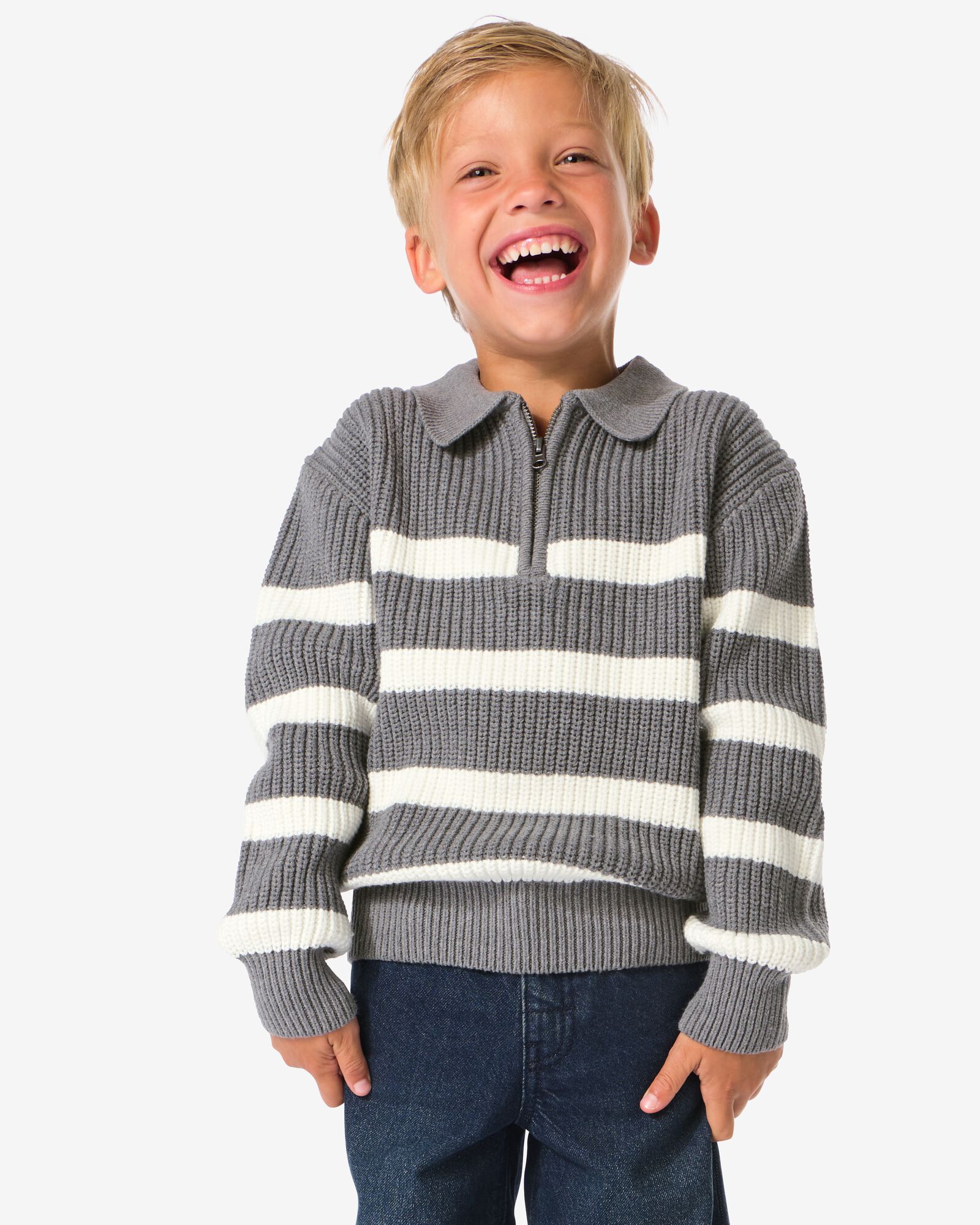 Strick-Kinderpullover, Streifen dunkelgrau - 30705701DARKGREY - HEMA