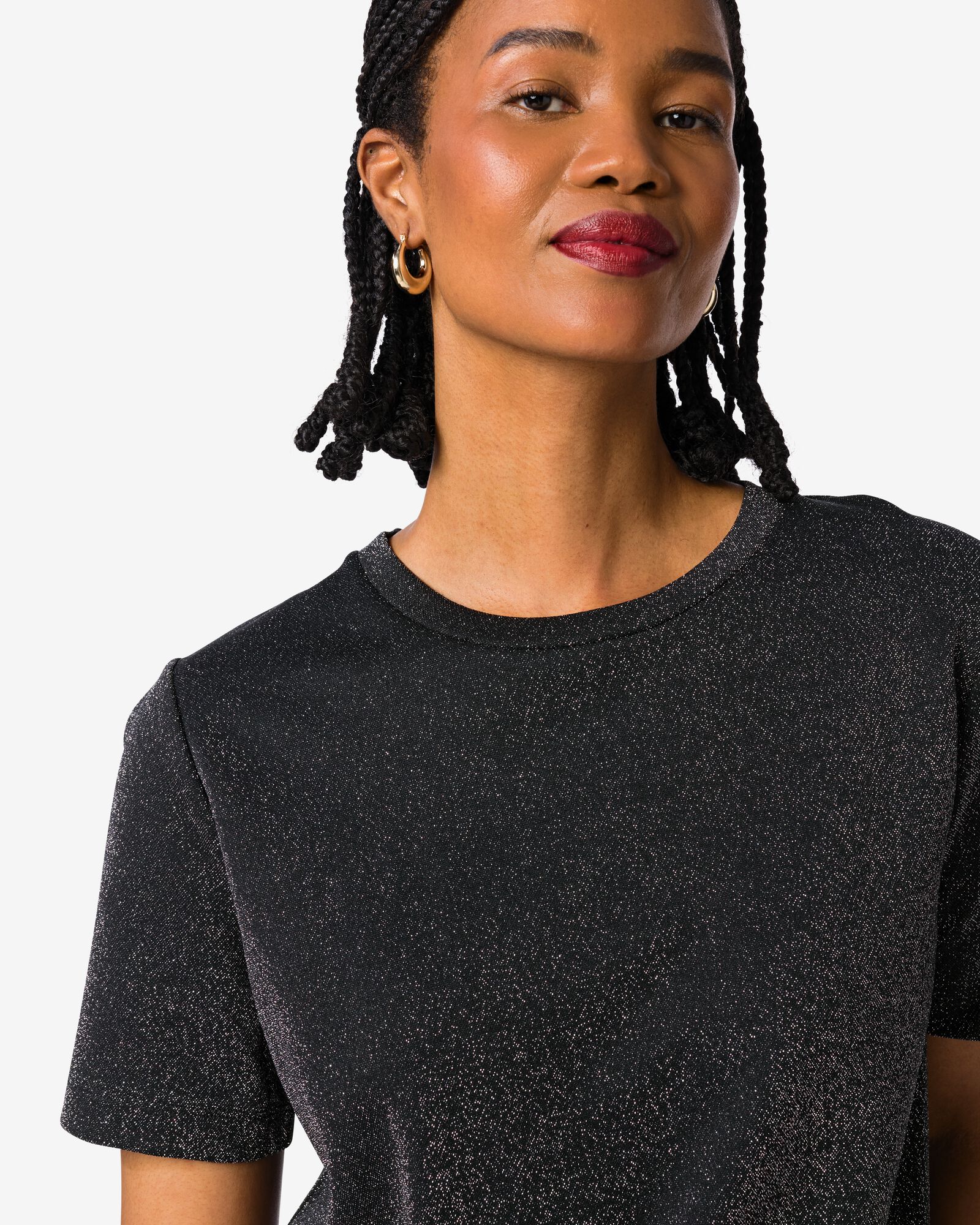 dames T-shirt Luna glitter zwart - 36205580BLACK - HEMA