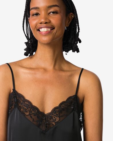 pyjama femme en satin avec dentelle noir noir - 23404640BLACK - HEMA