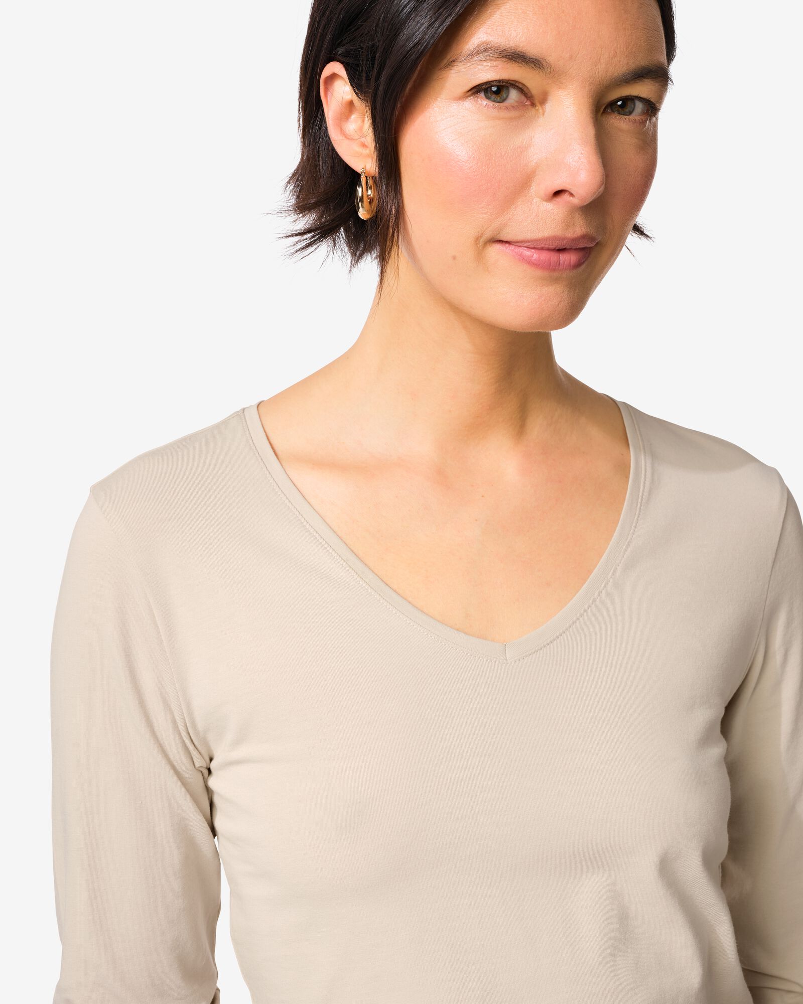 t-shirt femme slim fit col en v sable sable - 36310980SAND - HEMA