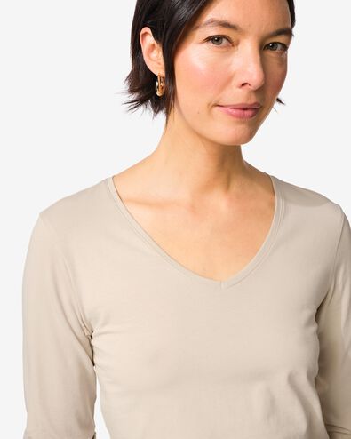 t-shirt femme slim fit col en v sable sable - 36310980SAND - HEMA