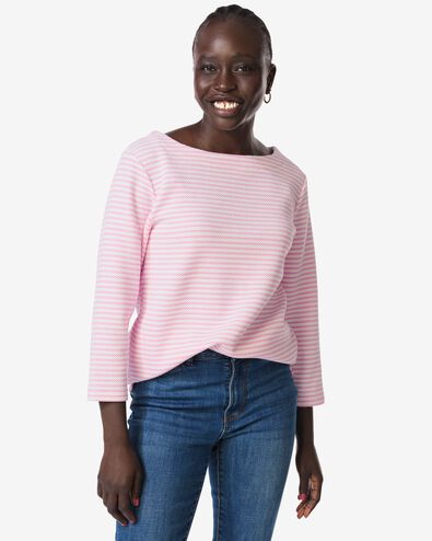 dames T-shirt Cara jersey strepen roze roze - 36302390PINK - HEMA