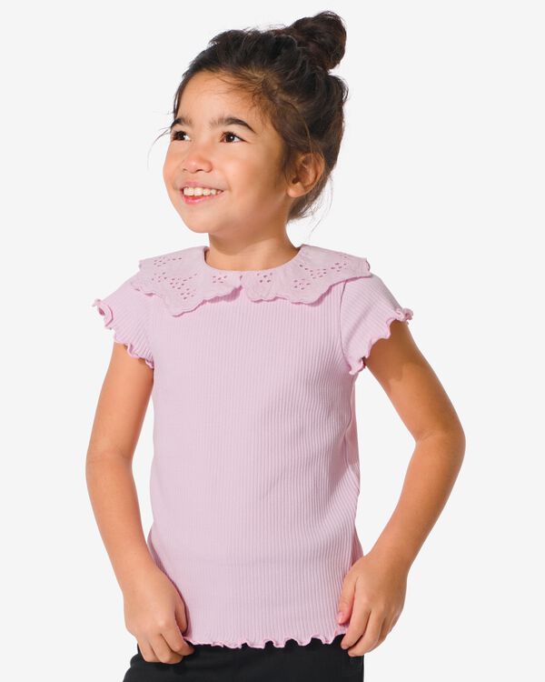 t-shirt enfant avec col ajouré violet violet - 30824442PURPLE - HEMA