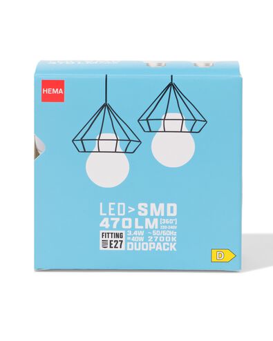 LED-Kugel, SMD, E27, 3,4 W, 470 lm &ndash; 2 St&uuml;ck - 20000040 - HEMA