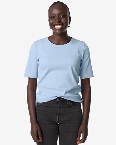 Damen-T-Shirt Clara, gerippt blau blau - 36370085BLUE - HEMA