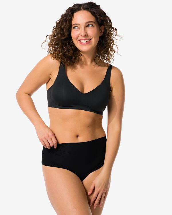 Damenstring mit hoher Taille, Mikro, gerippt, Ultimate Comfort schwarz - 19620655BLACK - HEMA