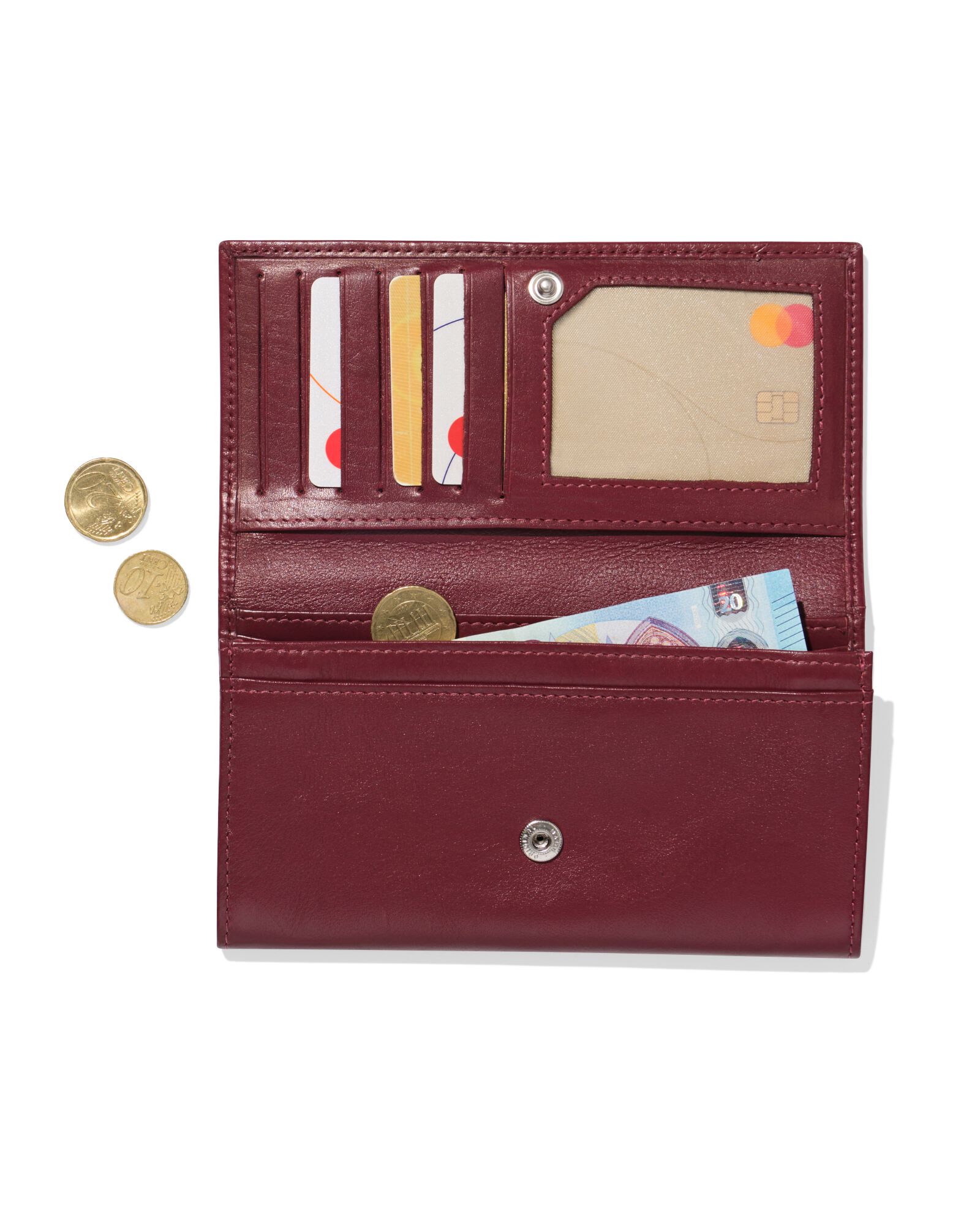 Portemonnaie mit Klappe, Leder, Dunkelrot - 18150062 - HEMA