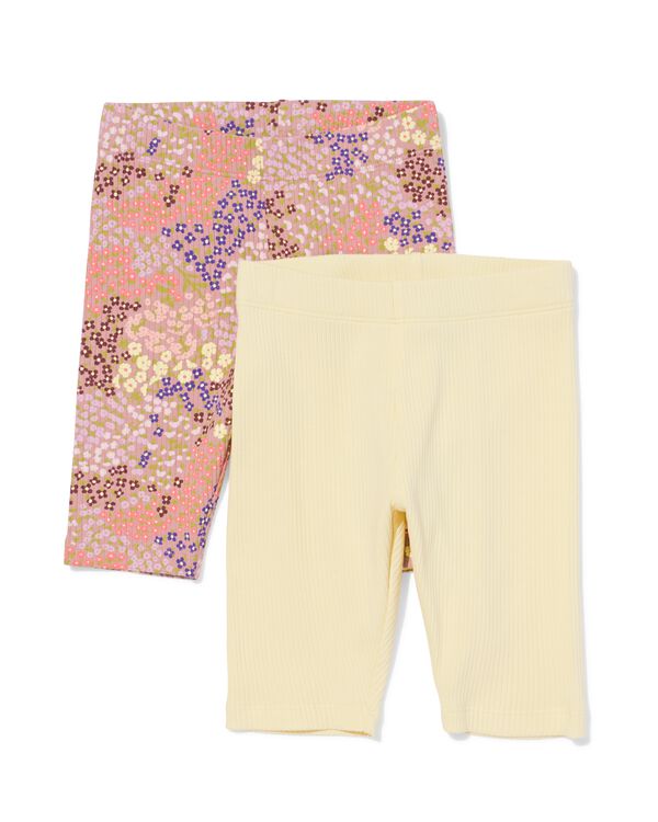 kinderleggings kort aansluitend rib bloemen - 2 stuks lichtgeel lichtgeel - 30863637LIGHTYELLOW - HEMA