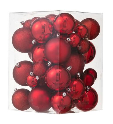 44er-Pack Weihnachtsbaumkugeln, recycelter Kunststoff, rot - 25100882 - HEMA