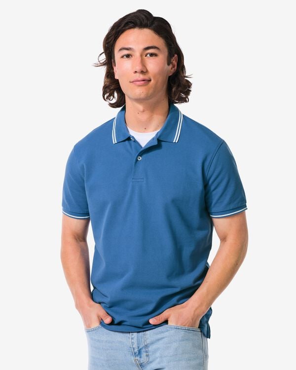 herenpolo Denton piqu&eacute; middenblauw middenblauw - 2140550MIDBLUE - HEMA