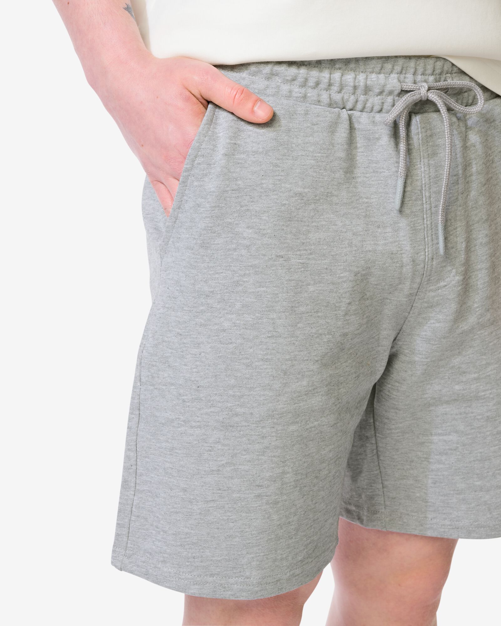 short homme coupe droite tissu sweat gris chin&eacute; gris chin&eacute; - 2109980GREYMELANGE - HEMA