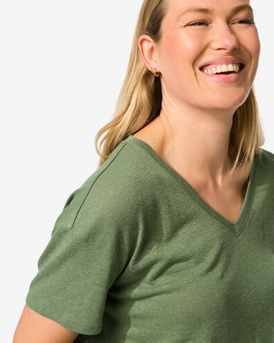dames t-shirt Evie met linnen groen - 36259460GREEN - HEMA