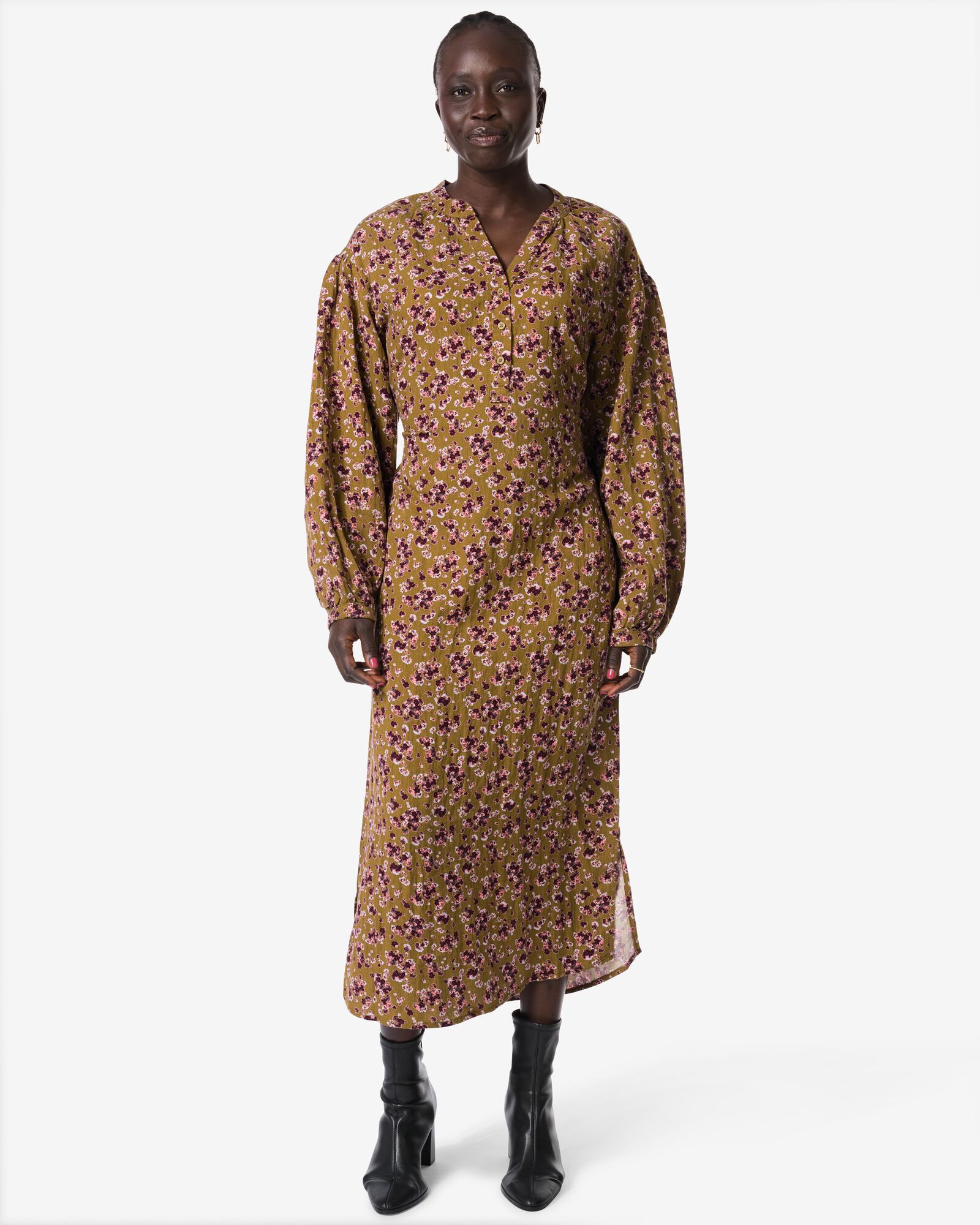 Damenkleid Inez, gebl&uuml;mt khakifarben khakifarben - 36207630KHAKI - HEMA