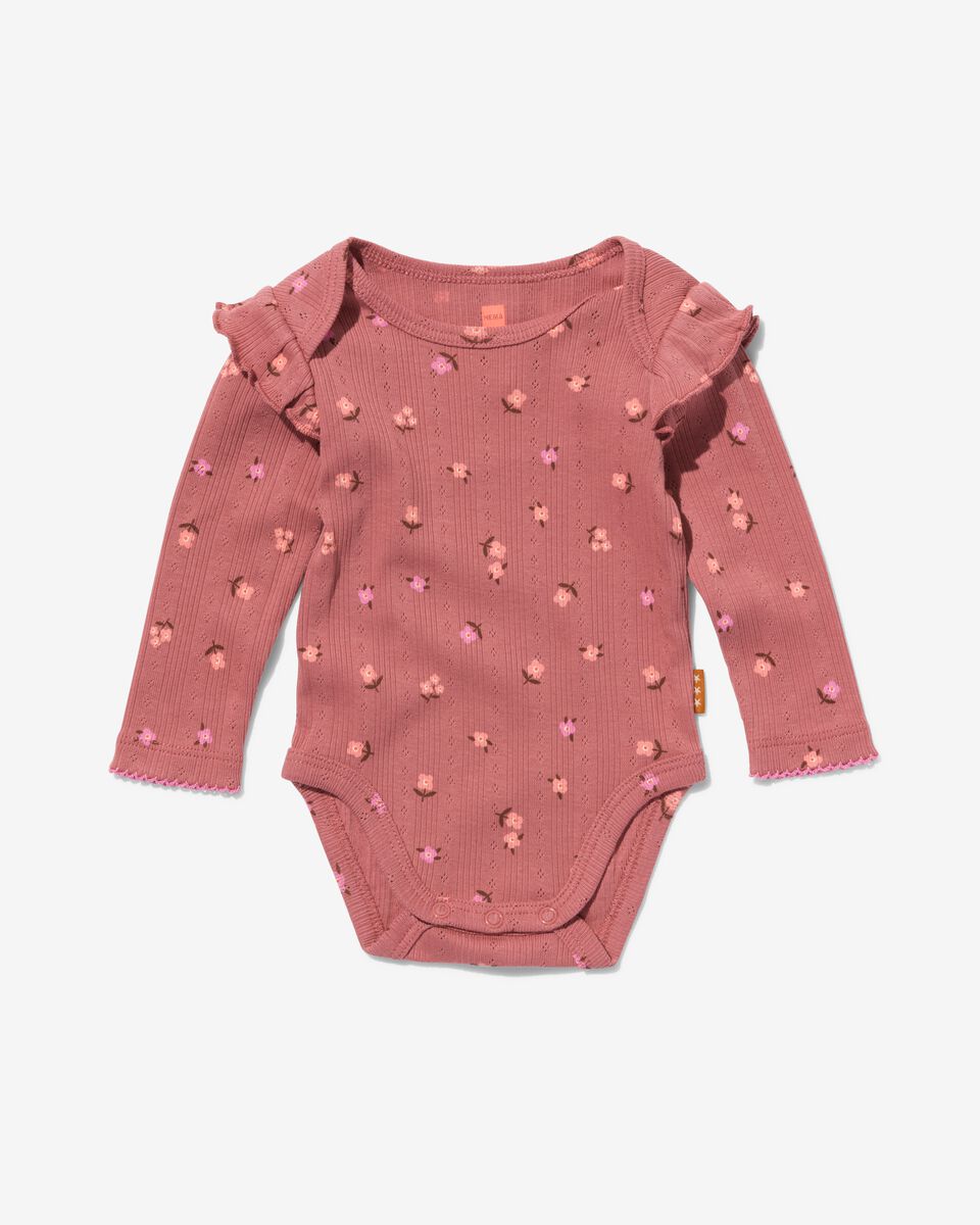 newborn kledingset legging en body met ribbels en ajour roze 56 - 33454512 - HEMA
