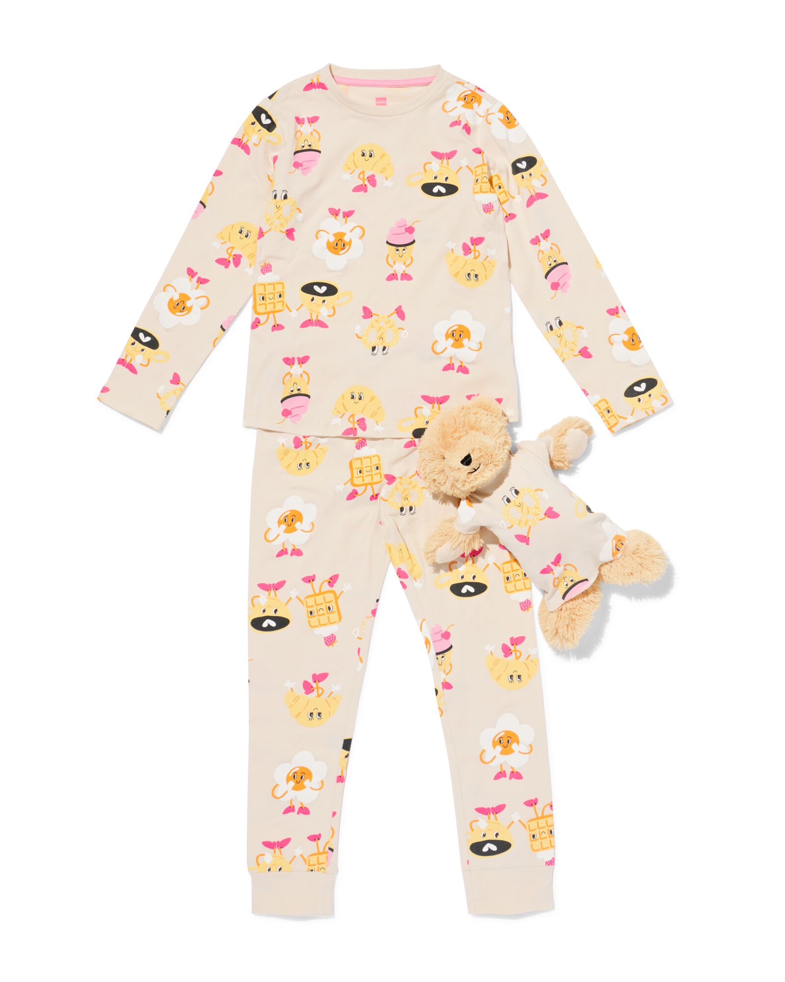 Kinderpyjama Fr&uuml;hst&uuml;ck mit Puppenpyjama eierschalenfarben eierschalenfarben - 23002560OFFWHITE - HEMA