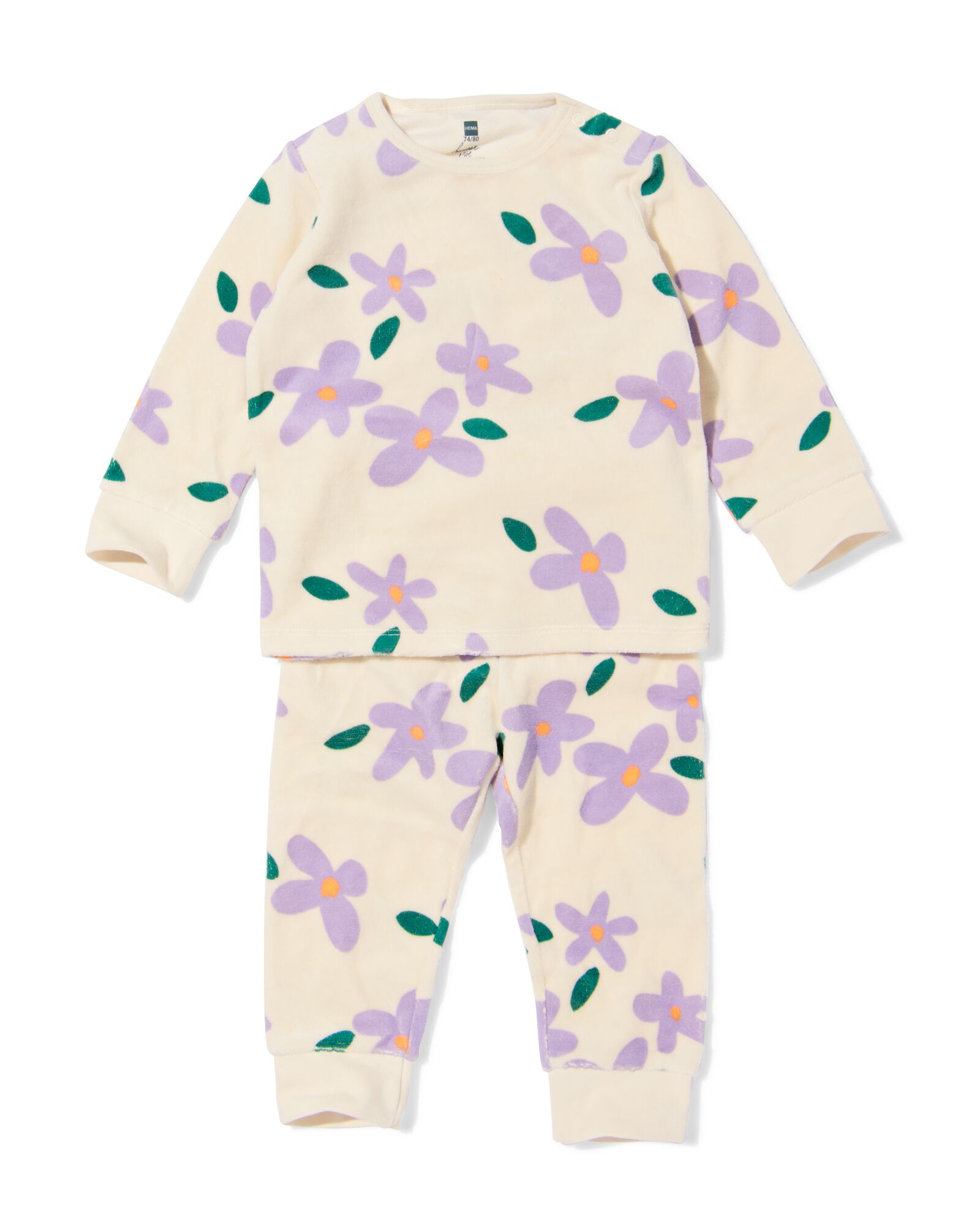 babypyjama velvet bloemen gebroken wit gebroken wit - 33309550OFFWHITE - HEMA