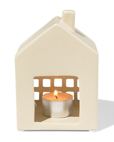 theelichthouder 8.4x14.3x10cm keramiek huisje cr&egrave;me - 25100323 - HEMA