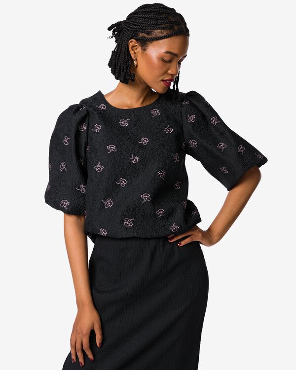 dames top Dawn crinkle bloemen zwart zwart - 36205980BLACK - HEMA