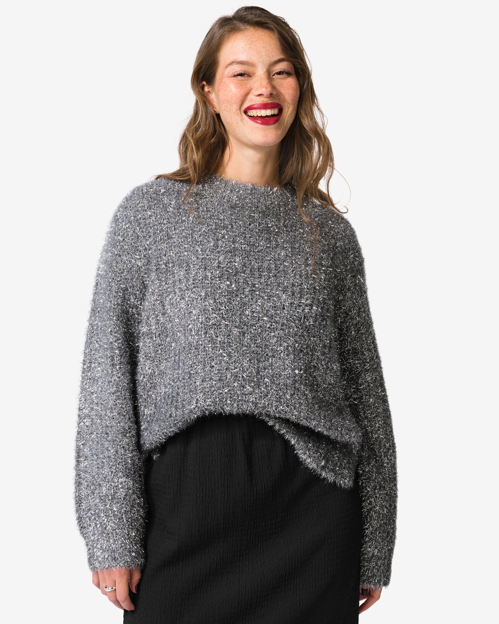 Damen-Pullover, gestrickt, Floor, Glitzerelemente silber - 36206070SILVER - HEMA