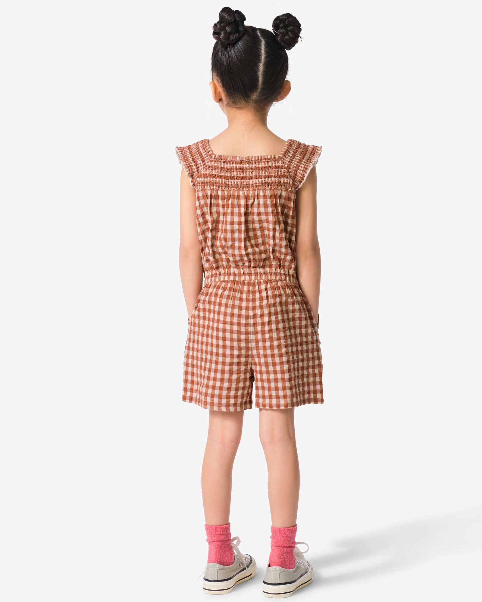 kinderjumpsuit seersucker ruit bruin - 30847145BROWN - HEMA