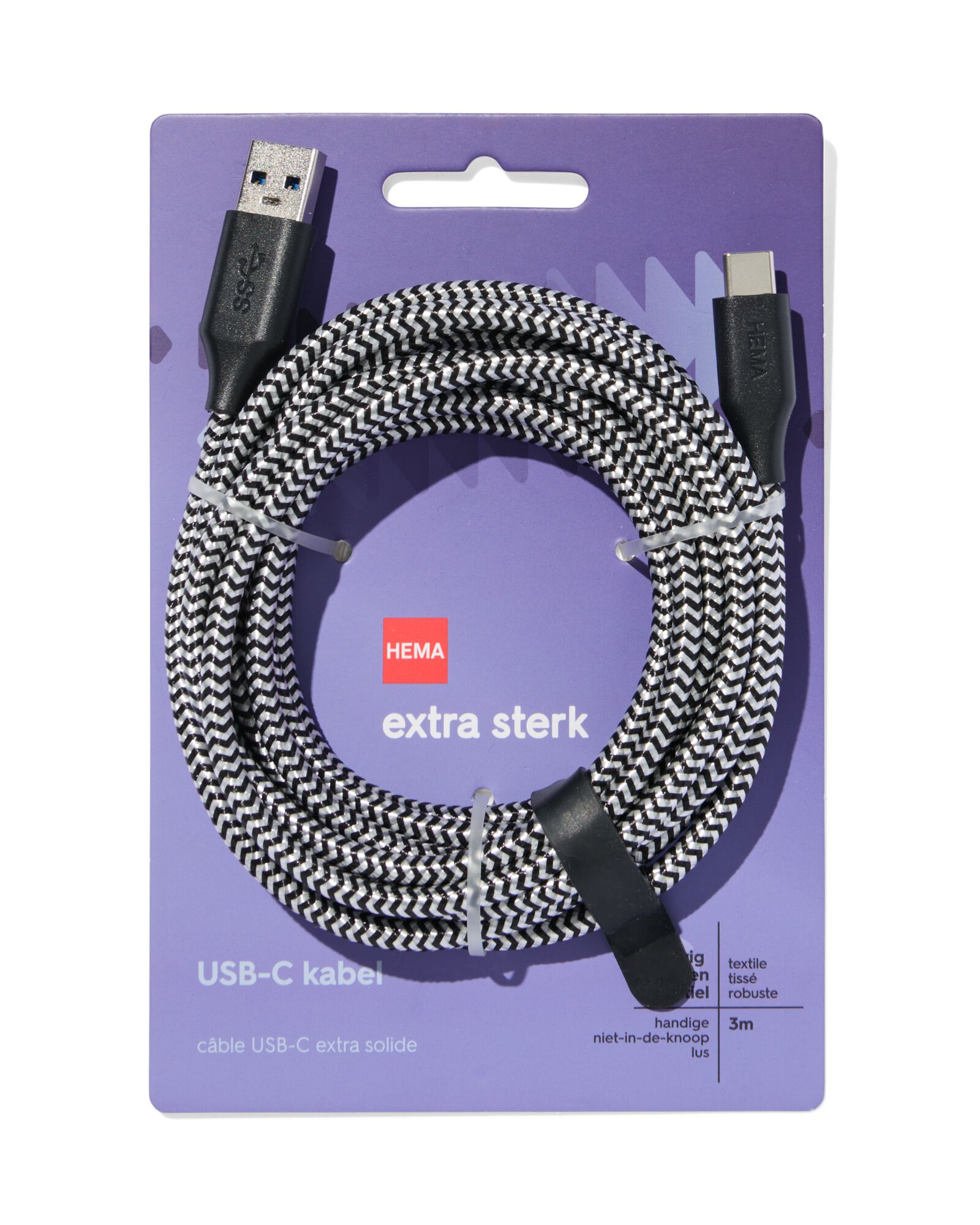 c&acirc;ble chargeur USB vers USB-C 3m - 39610008 - HEMA