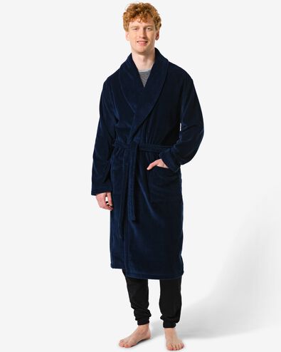 peignoir velours bleu fonc&eacute; bleu fonc&eacute; - 1000003047 - HEMA