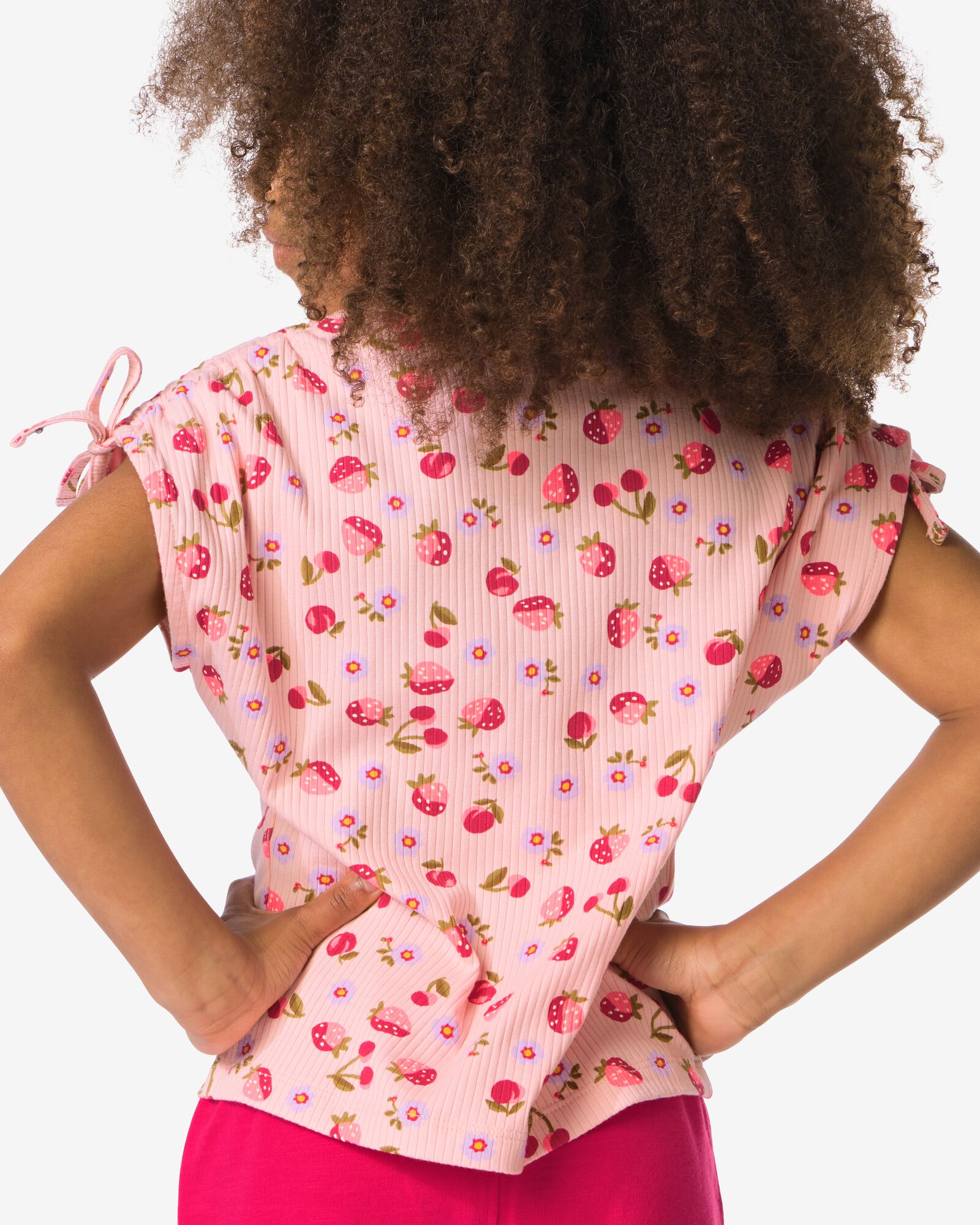 Kinder-T-Shirt, gerippt, Erdbeere rosa rosa - 30841856PINK - HEMA