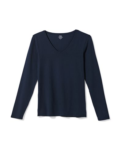 t-shirt femme slim fit col en v bleu fonc&eacute; bleu fonc&eacute; - 36310970DARKBLUE - HEMA