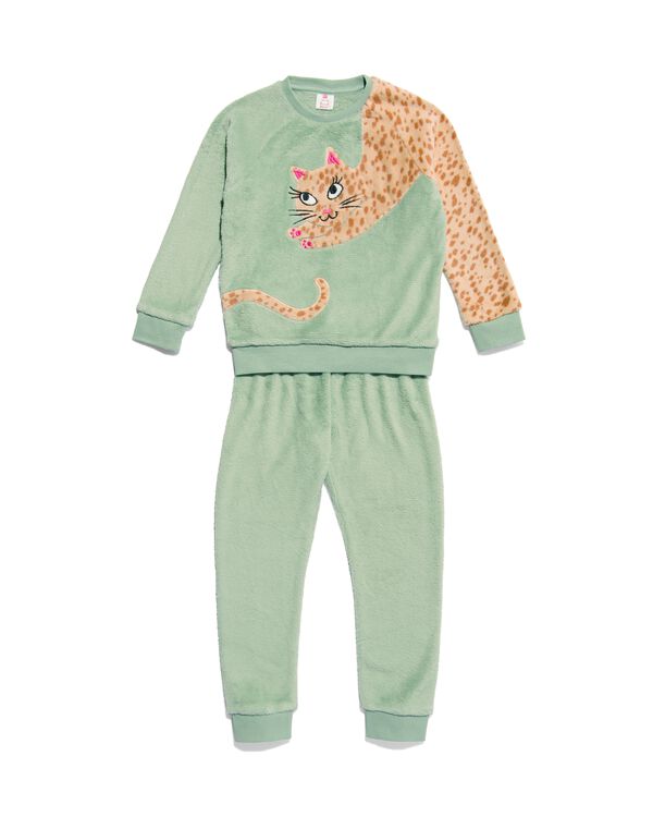 Kinder-Pyjama, Fleece, Katze hellgrün hellgrün - 23000480LIGHTGREEN - HEMA