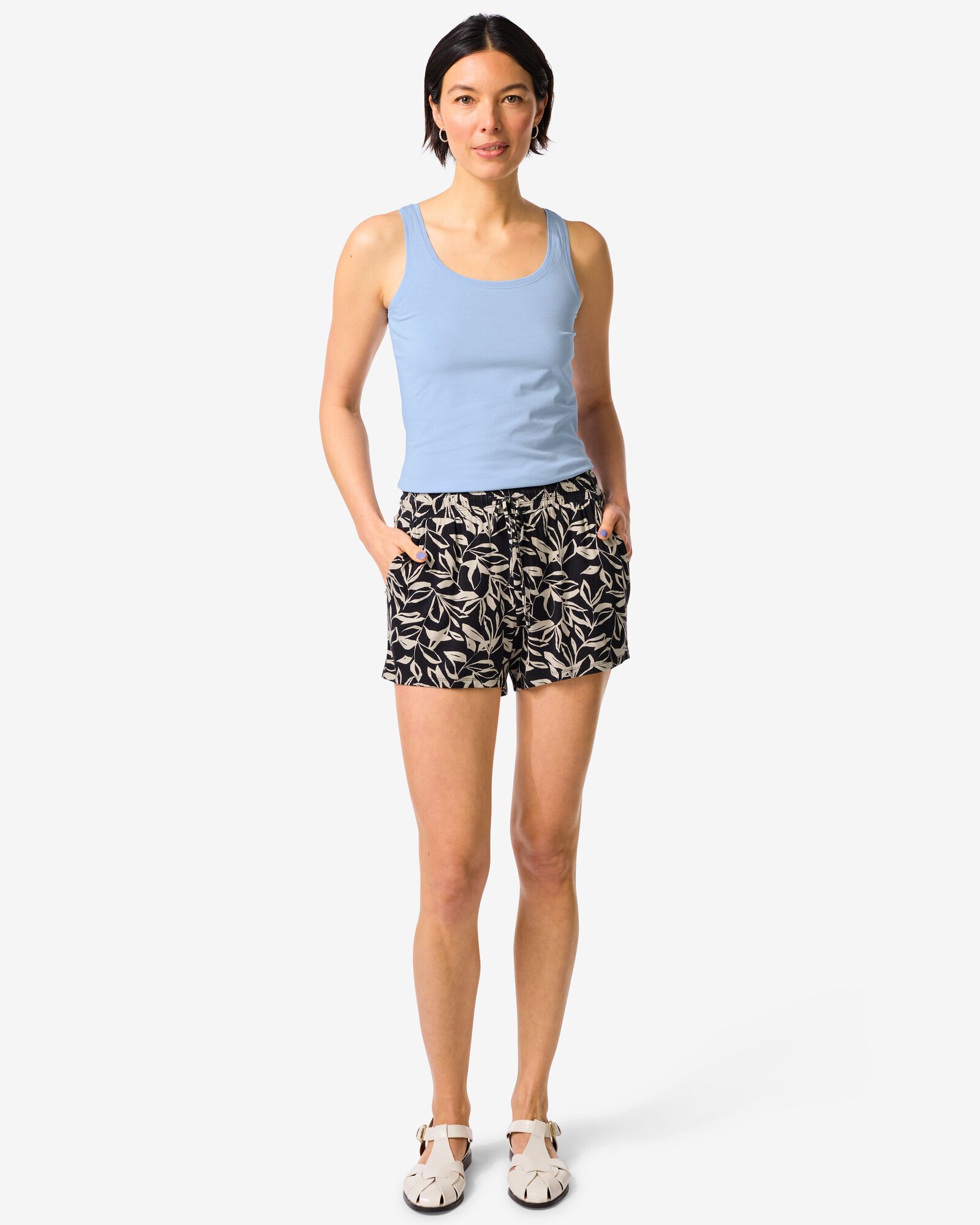 Damen-Shorts, entspannte Passform, Bl&auml;tter schwarz schwarz - 36304250BLACK - HEMA