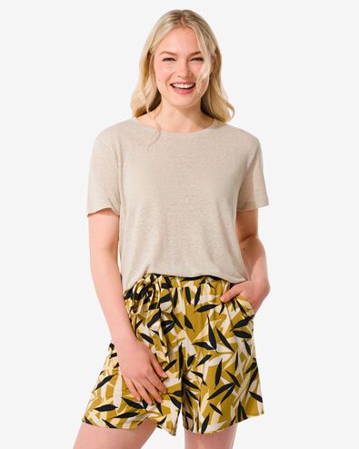 t-shirt femme Annie avec lin beige beige - 1000031352 - HEMA