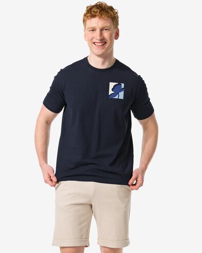 t-shirt homme avec impression dans le dos bleu foncé XL - 2115827 - HEMA