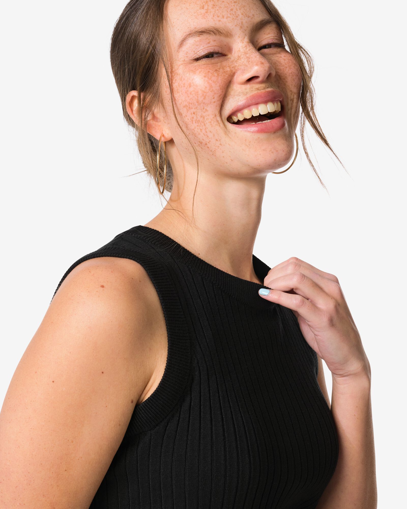 damessinglet Frida rib zwart zwart - 36304340BLACK - HEMA