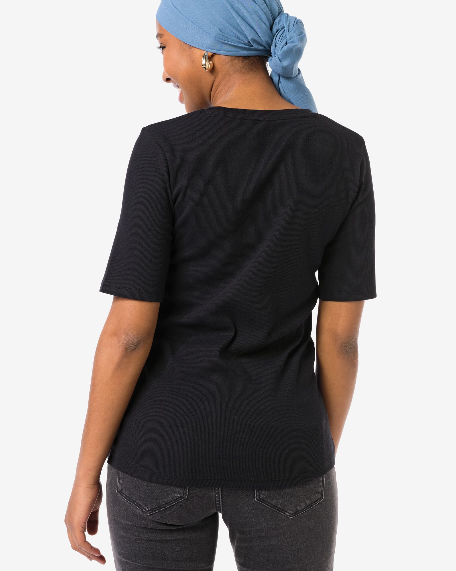 dames T-shirt Clara rib zwart zwart - 36259050BLACK - HEMA