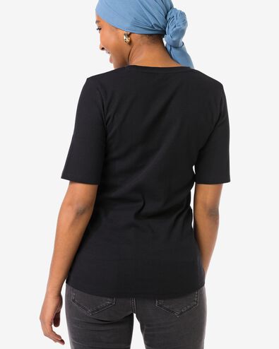 dames T-shirt Clara rib zwart zwart - 36259050BLACK - HEMA