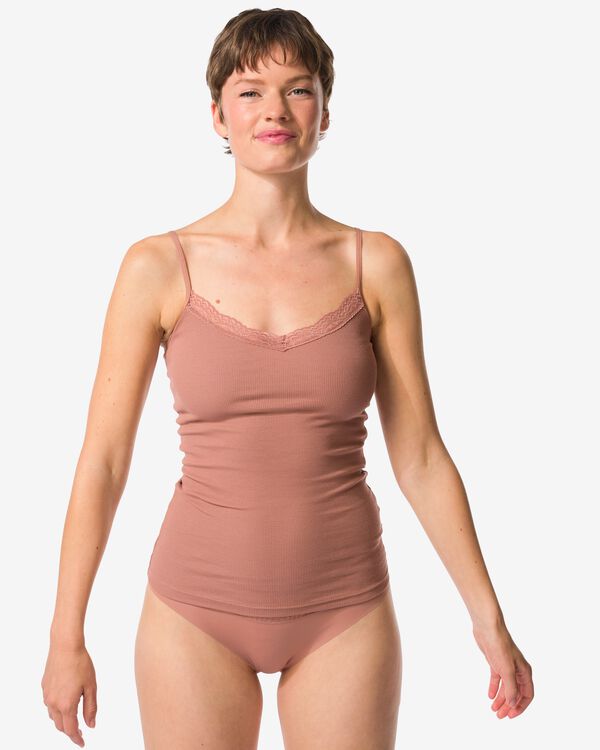 slip br&eacute;silien femme microfibre avec dentelle marron clair marron clair - 19621500LIGHTBROWN - HEMA