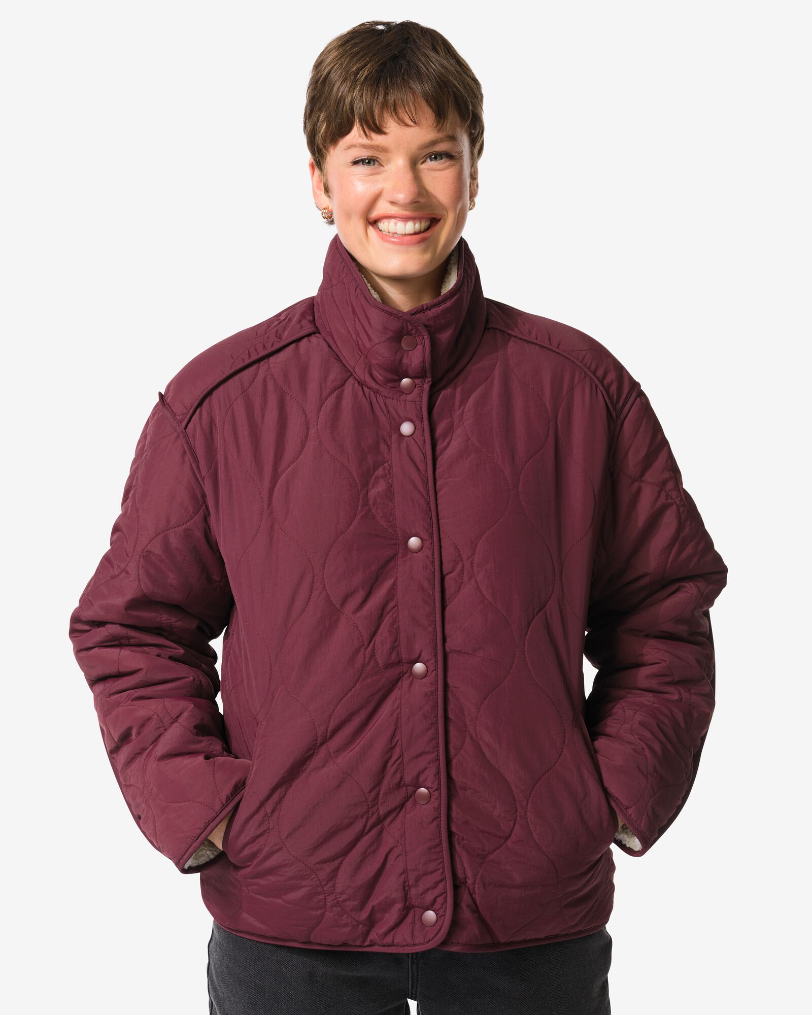 Wendbare Damenjacke Eloise mit Teddystoff rot - 36202050RED - HEMA