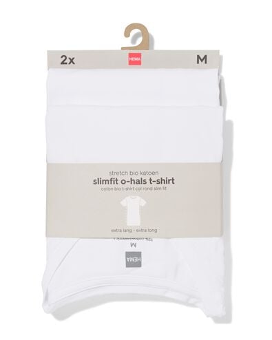 heren T-shirts slimfit o-hals extra lang - 2 stuks wit wit - 34290580WHITE - HEMA