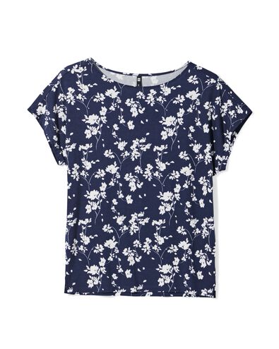 dames T-shirt Amelie jersey bloemen donkerblauw donkerblauw - 36304160DARKBLUE - HEMA