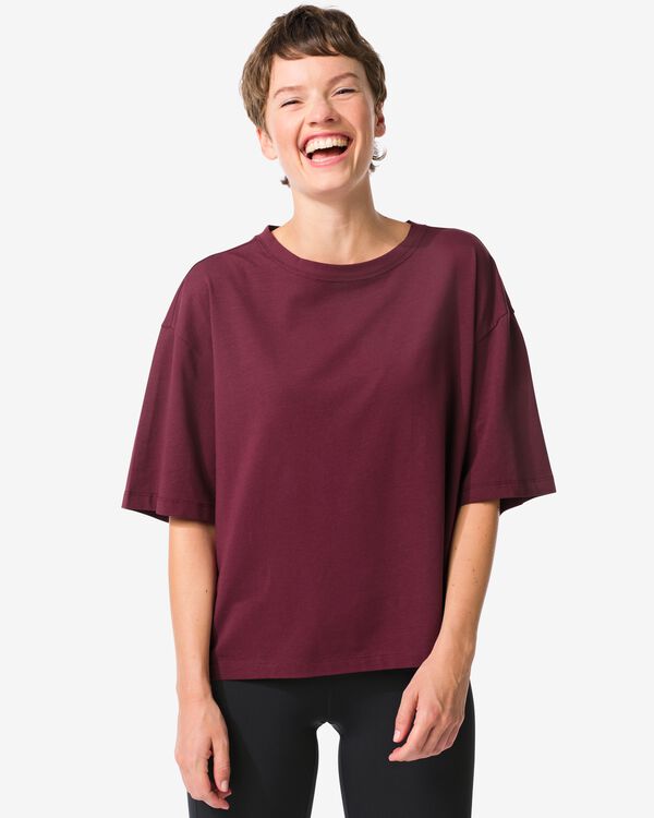 dames T-shirt oversized donkerrood donkerrood - 36050195DARKRED - HEMA