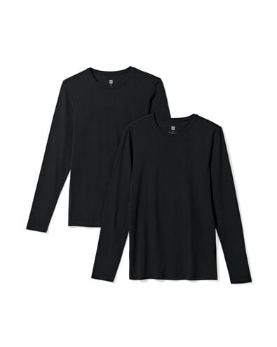 heren T-shirts lange mouw slimfit o-hals - 2 stuks zwart zwart - 34290690BLACK - HEMA