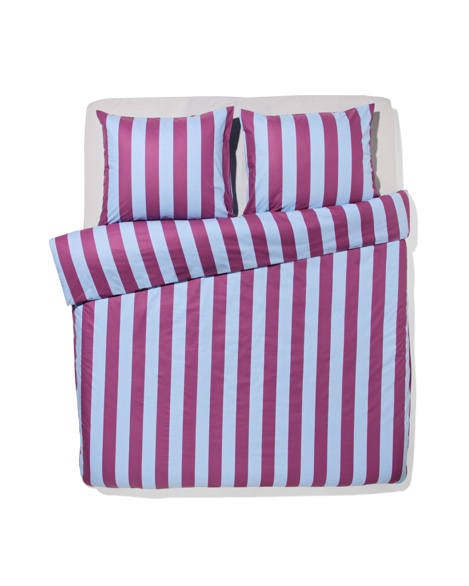 housse de couette 200x200/220cm coton doux ray&eacute; bleu-violet - 5720199 - HEMA