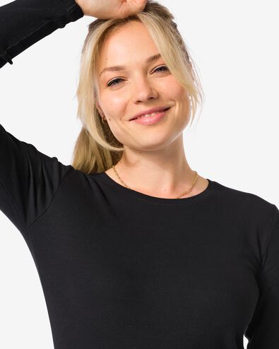dames T-shirt Clara rib zwart zwart - 36364470BLACK - HEMA